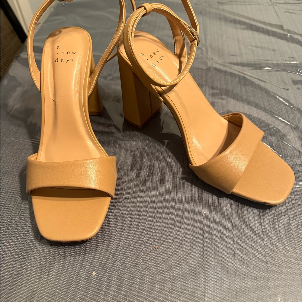 A New Day Women's Beige Strap Block Heels 3.5”